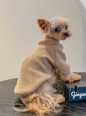 GINGERAIN 新毛衣更厚实约克夏衣服小型犬马尔济斯保暖高领毛衣