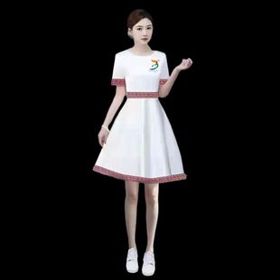 年会小礼服裙女白色礼仪服装颁奖演讲比赛朗诵合唱团主诗人表演服