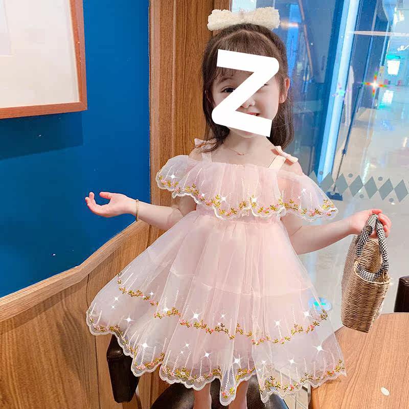 小女孩公主裙女宝宝裙子夏装新款女童网红露肩连衣裙小童洋气3岁