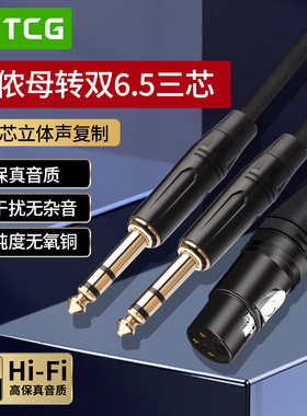 YYTCG 卡侬公母转双6.5大三芯XLR卡农线6.35mm一分二复制型音频线