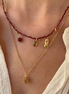 英国TopWhit幸运彩石编织款花生项链新中式时尚气质高级感百搭轻