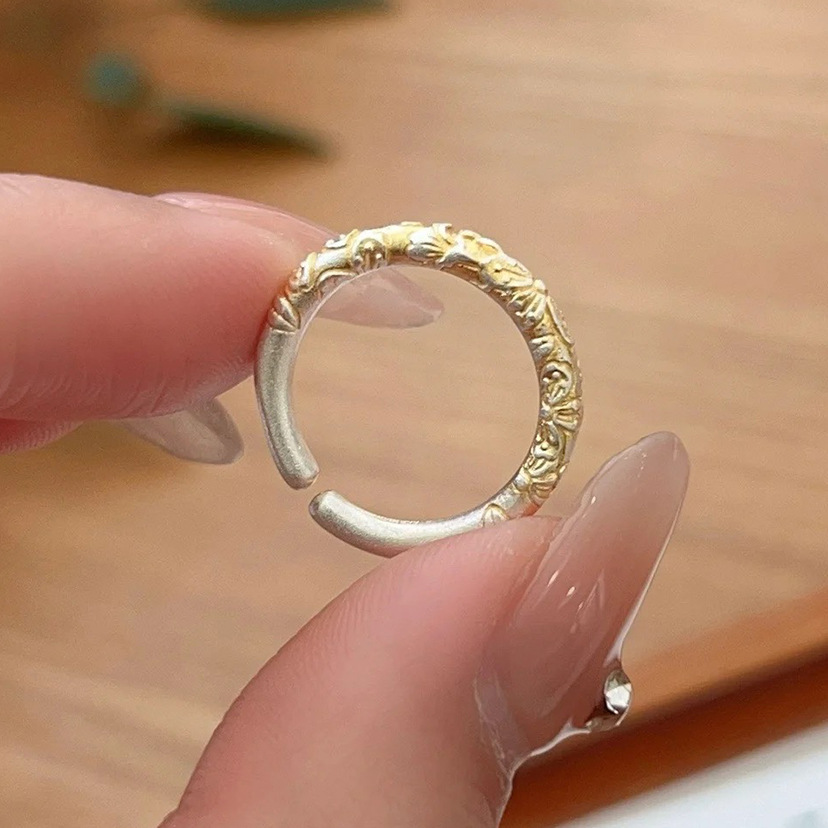 英国TopWhit新中式樱花心经描金戒指女复古国风小众设计感开口可