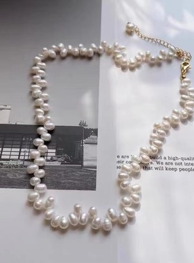英国topwhitins博主温柔花瓣雨高级风不规则巴洛克珍珠项锁骨链