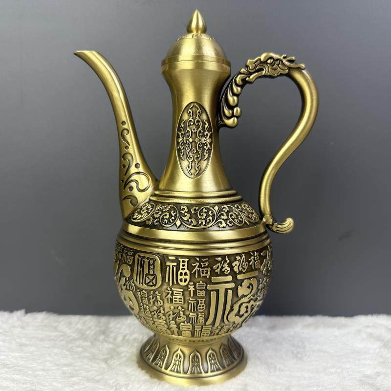 新款高档黄铜大号百福酒壶家用创意中式复古大容量纯铜酒壶