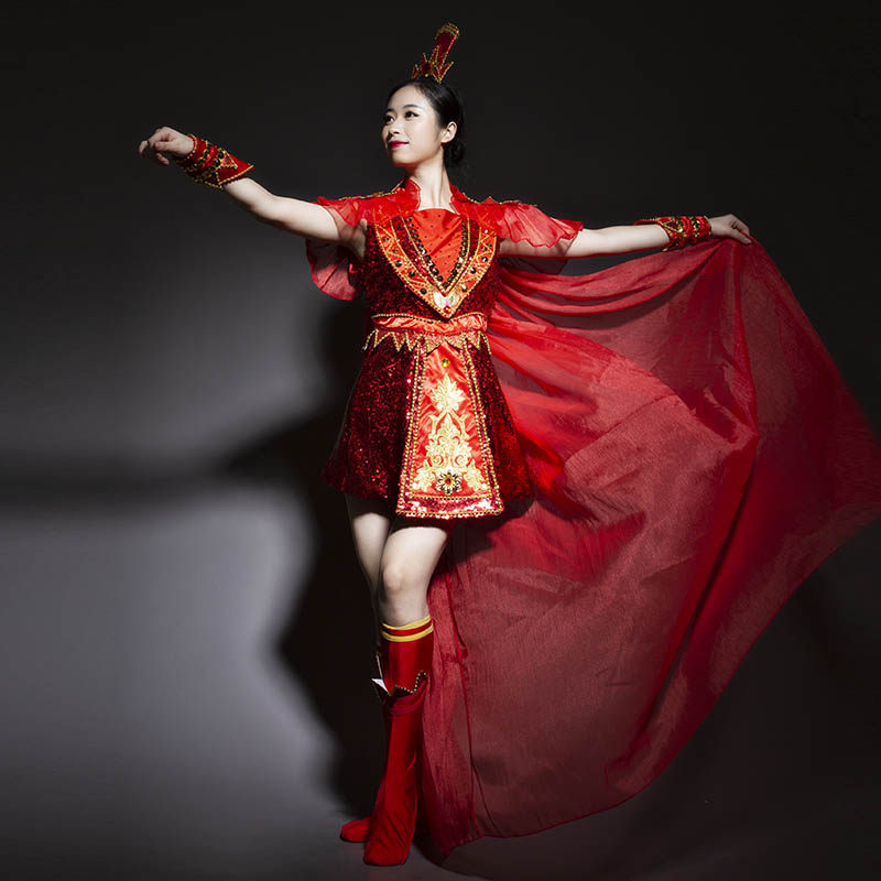 新款打鼓服古典开场舞花木兰舞蹈演出服中国风女艺考舞台表演服饰