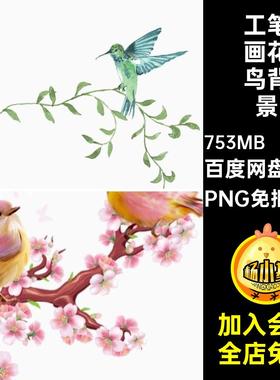 工笔画花鸟背景透明中国风PNG免抠透明素材ps设计扣古风380款装饰
