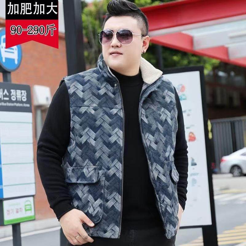 冬季加肥加大码牛仔马甲男士无袖外套胖子加绒保暖背心马夹坎肩