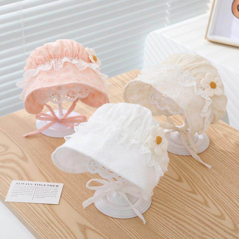 宝宝帽子夏季棉布蕾丝花边公主遮阳帽可爱新生婴幼儿系带宫廷胎帽