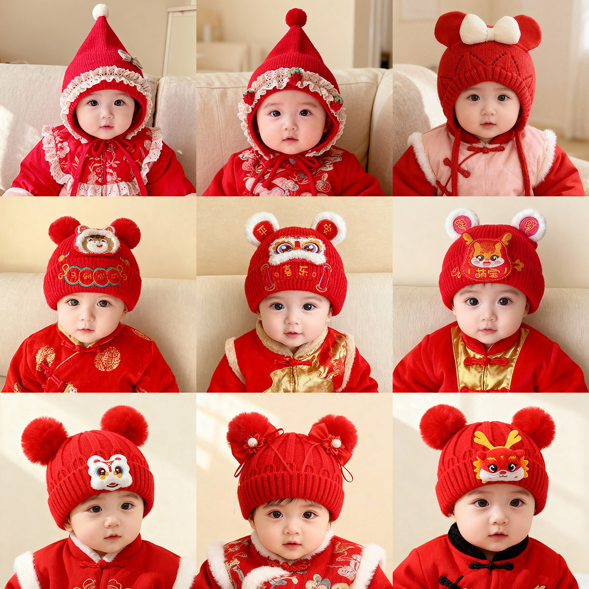 【46码】儿童帽子小月龄红色卡通毛线针织冬季保暖帽男童女宝宝美,童装/婴儿装/亲子装,帽子,淘宝优惠券,粉丝福利购,淘宝优惠卷