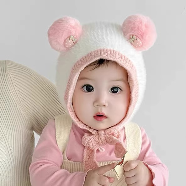 儿童毛绒护耳冬季保暖樱桃帽