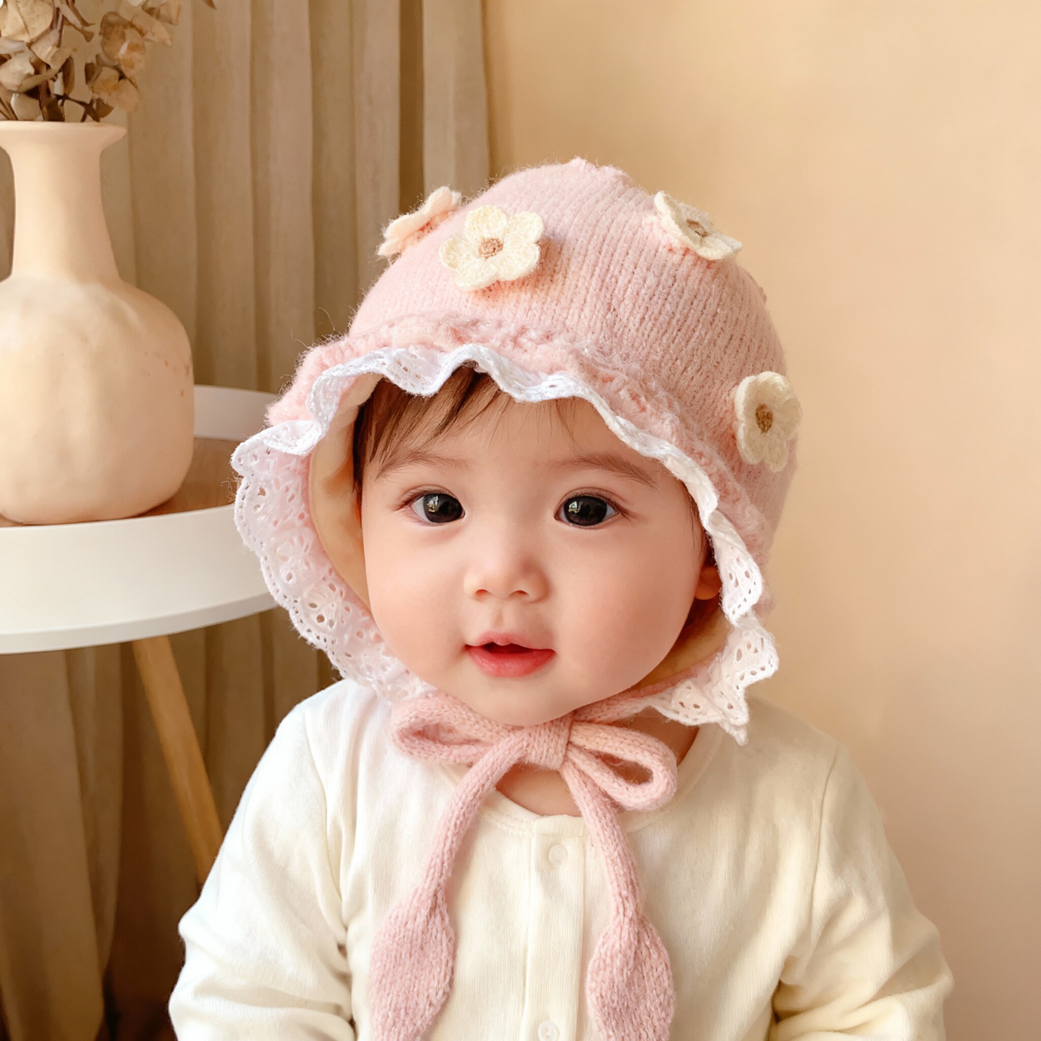 儿童秋冬护耳帽子女宝公主帽花苞花朵韩系甜美女童厚保暖帽毛线帽,童装/婴儿装/亲子装,帽子,淘宝优惠券,粉丝福利购,淘宝优惠卷