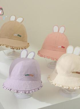 哆啦布丁BDC62593绣字母兔耳朵半檐女宝宝遮阳防晒春秋薄布鸭舌帽