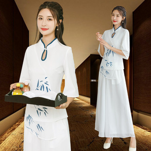 新芝依彩美容院工作服女改良式 沐足采耳养生会所工衣2869 汉服中式