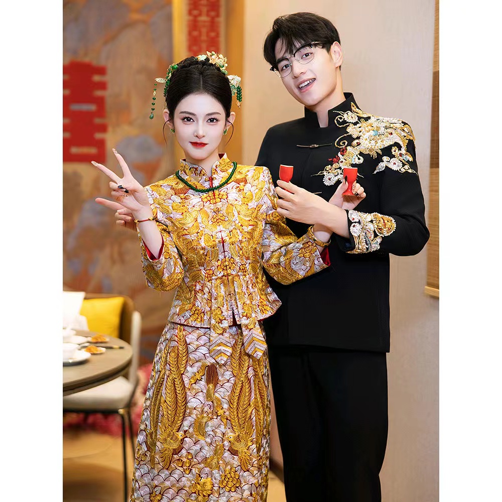新娘秀禾服租赁2025新款龙凤褂新中式中山装嫁衣结婚小个子秀和服