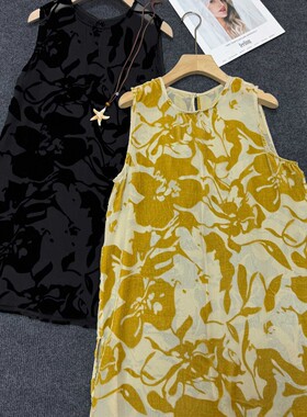 甜釉2026夏上新中长款真丝烧花丝绒马甲YS145-G107