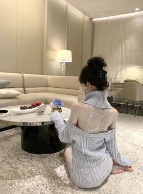 J11 Studio【清纯蕾丝】立体绞花工艺高领露肩宽松遮肉毛衣针织衫