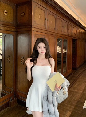 【若语12/22 20:00新品9.5折】纯白恋人加厚抹胸针织连衣裙礼服裙