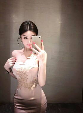 WW定制「天使之蝶」蕾丝气质收腰包臀无袖连衣裙小众时尚A字裙