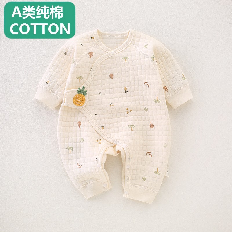 全棉新生婴儿衣服无骨保暖蝴蝶哈衣连体衣和尚服秋冬男女宝宝纯棉