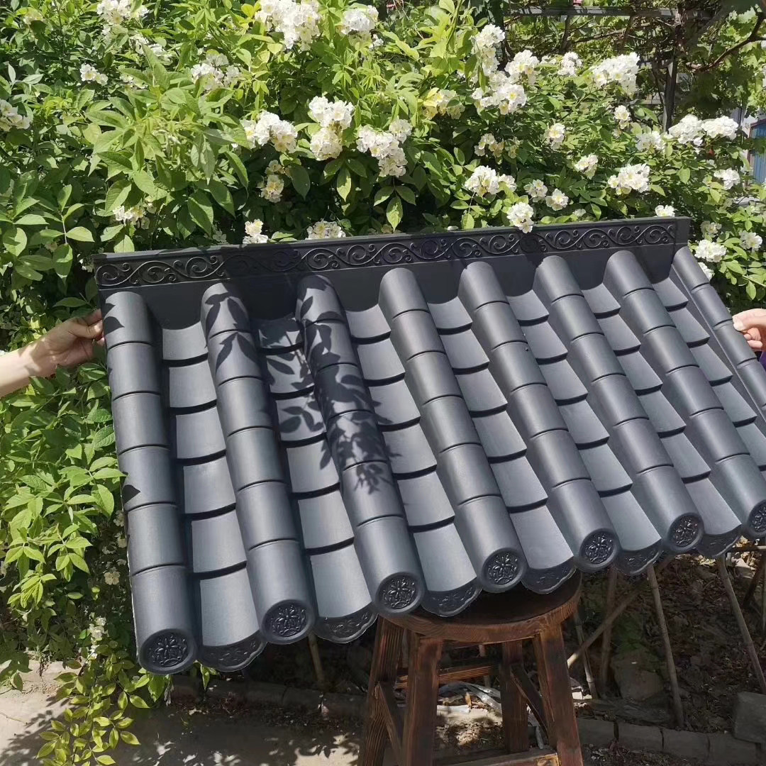 110*60复古门头装饰屋顶屋檐厂家直销塑料瓦片屋顶防雨棚合成树脂