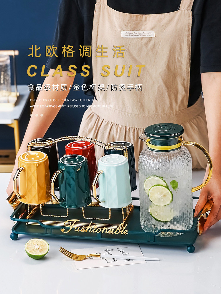 轻奢杯子家庭套装高级感客厅家用高档待客喝水水杯茶杯带把带托盘