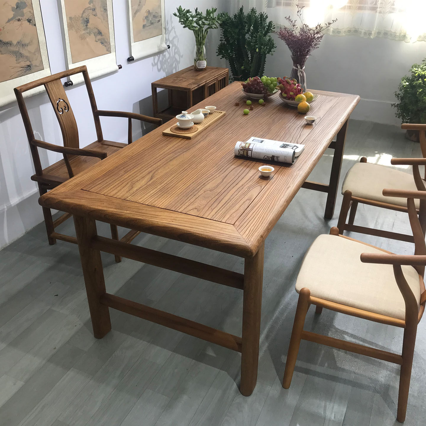 老榆木茶桌中式禅意纯实木长条桌复古原木书桌餐桌小户型多功能桌,住宅家具,家用茶台/茶桌,淘宝优惠券,粉丝福利购,淘宝优惠卷