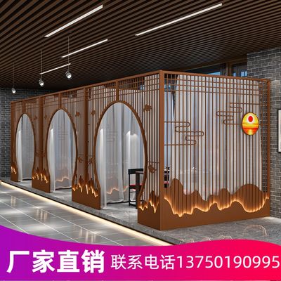 新中式餐厅茶楼饭店月洞门隔断火锅店包间包厢屏风拱门隔断墙格栅