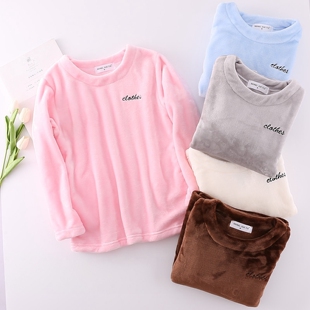 法兰绒睡衣上衣单件女秋冬加绒加厚保暖长袖套头珊瑚绒家居服大码