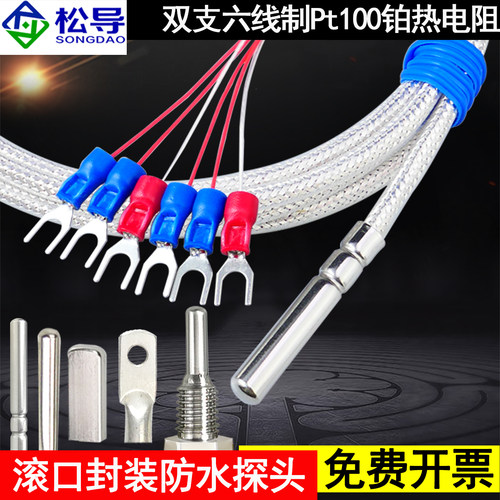 WZP2-035双支六线Pt100热电阻防水防油滚口封装温度传感薄膜电阻