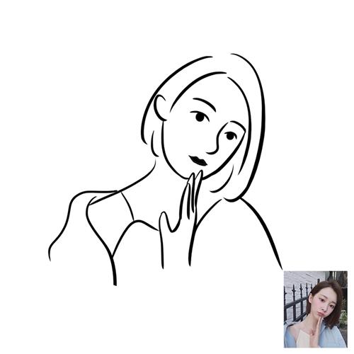 设计风线h条人物定制情侣头像插画简约手绘z极简简笔画