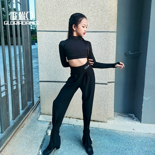 裙套装 露背上衣裤 练功表演服 长短袖 歌瑞亚拉丁舞服女少儿童新款