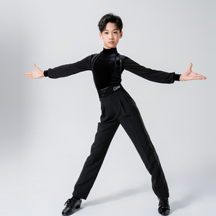 歌瑞亚拉丁舞服男童丝绒高领拼接上衣踩脚规定服裤套装练功表演服