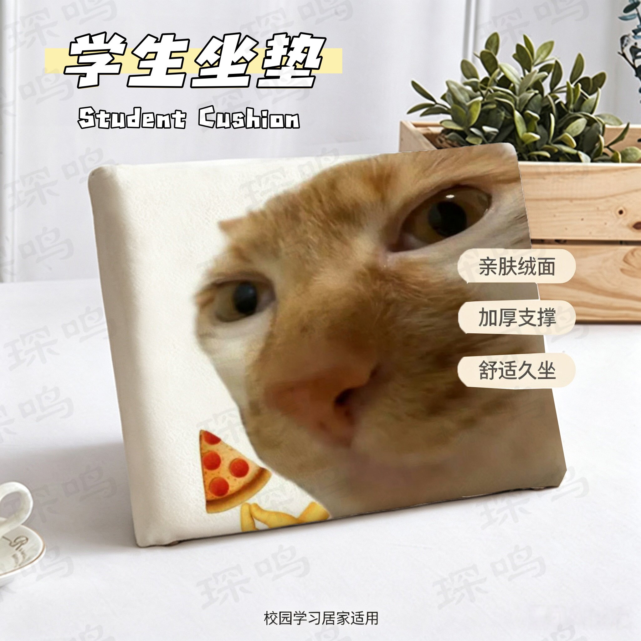 橘猫表情可爱卡通记忆棉坐垫办公室椅垫学生加厚可拆洗长方形垫子