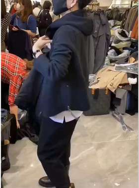 日系gentle motto秋冬新款黑色连帽短款外套拉链底摆不规则女