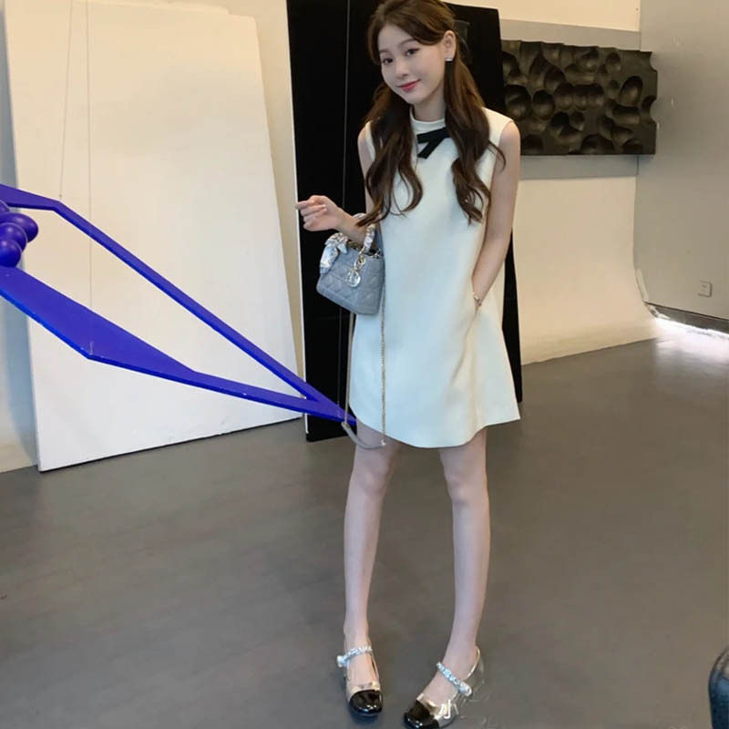 法国chrry koop夏季新款简约宽松中裙女百搭白背心打底裙甜美