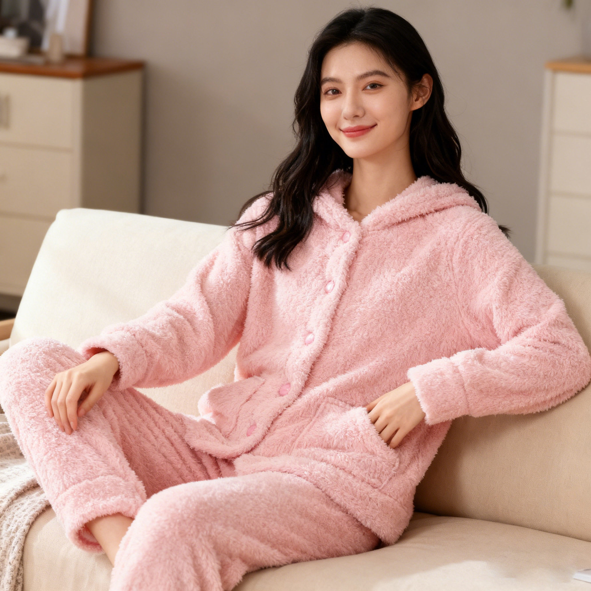 法国gentle motto新款珊瑚绒睡衣女秋冬季加厚法兰绒保暖休闲