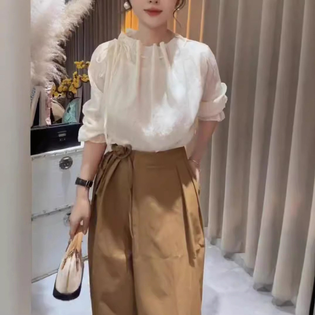 日系gentle motto早秋新款法式高级感时尚绑带长袖衬衫洋气女
