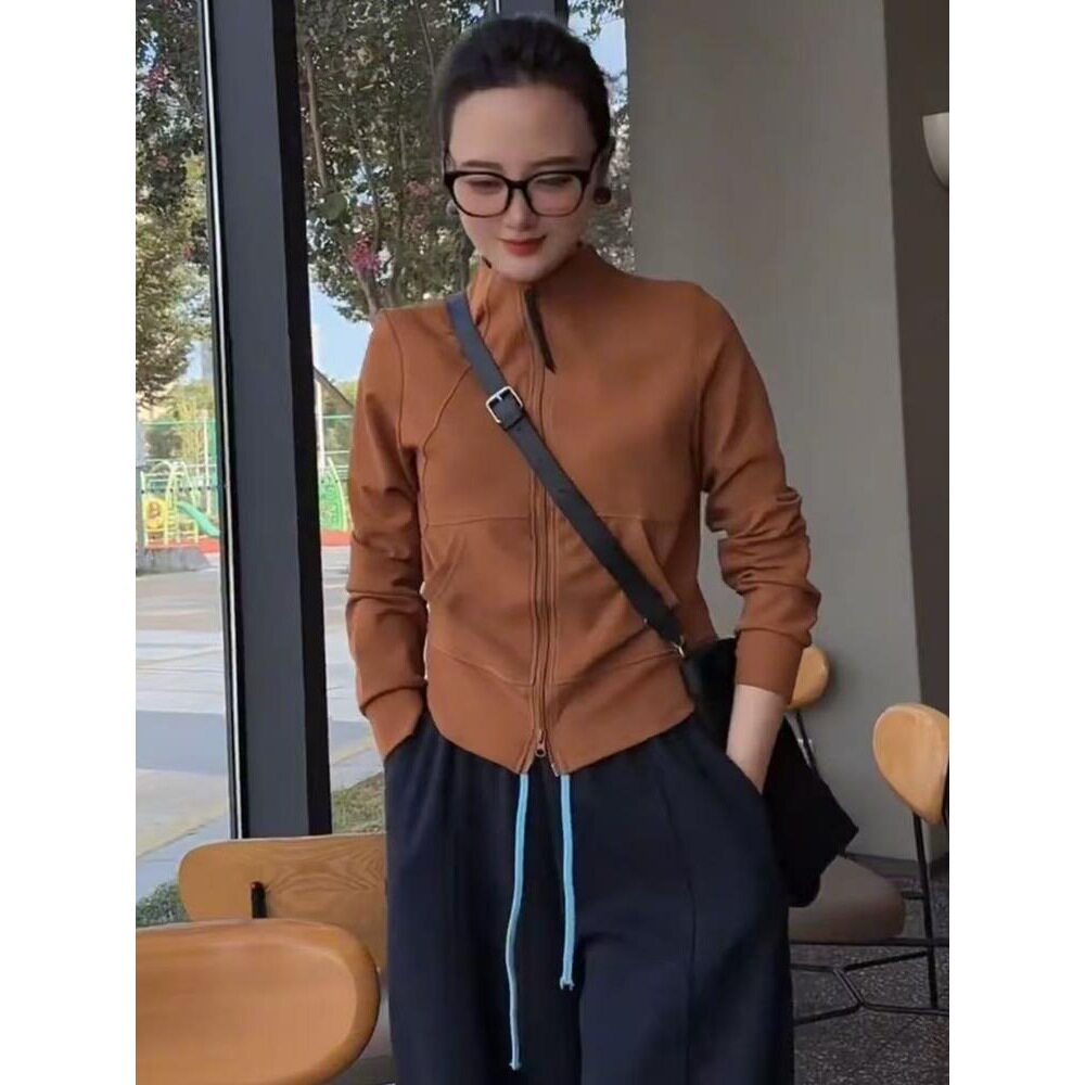 日系CherryKoko巨好看的立体裁剪拉链立领无帽卫衣外套女秋百搭