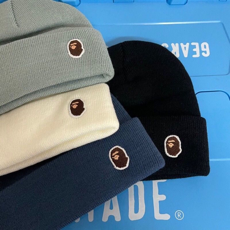 拆版制日系猿人头毛线帽刺绣冷帽潮秋冬情侣vintage针织帽