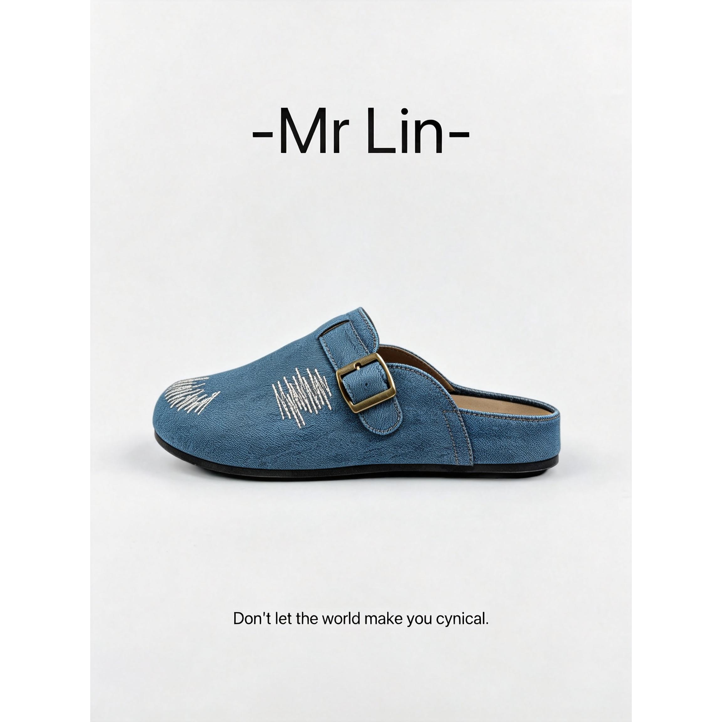 【Mr.Lin】牛仔蓝勃肯鞋软底一脚蹬包头拖鞋2026夏季新款懒人男鞋