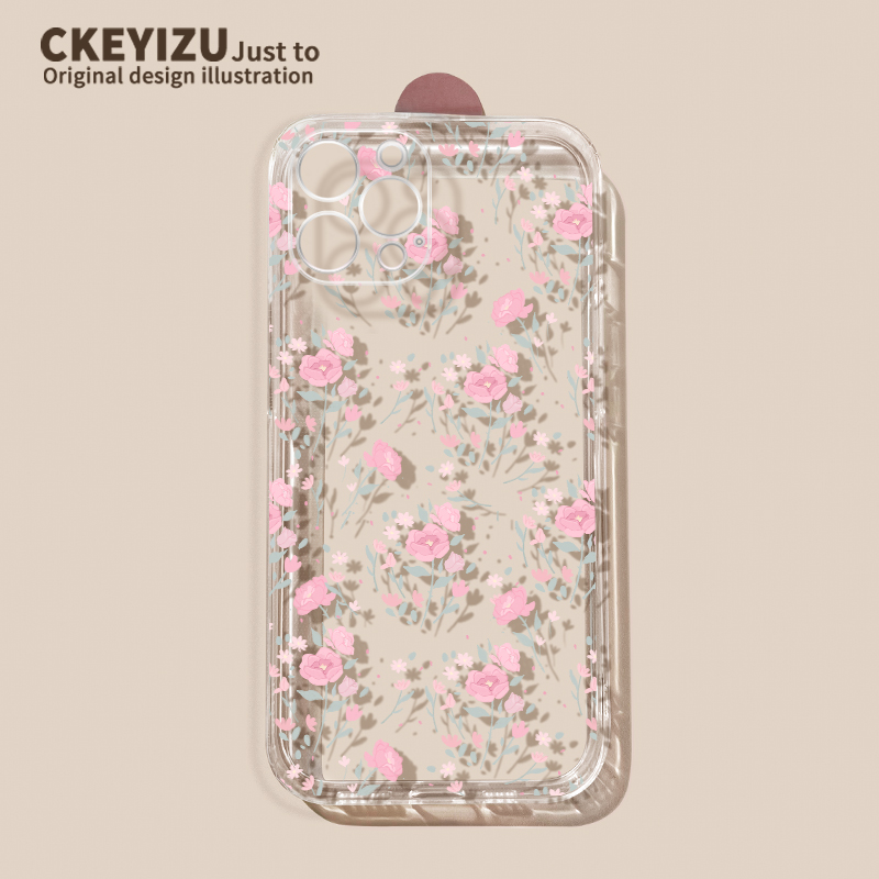 适用苹果13手机壳J8976粉月季