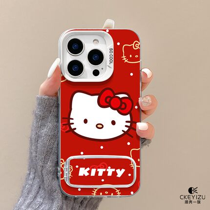 适用于红米note14手机壳喜庆凯蒂redmi新款13pro镜子支架NOTE12PRO磨砂彩银nt11/9防摔支点turbo3全包13r女9a