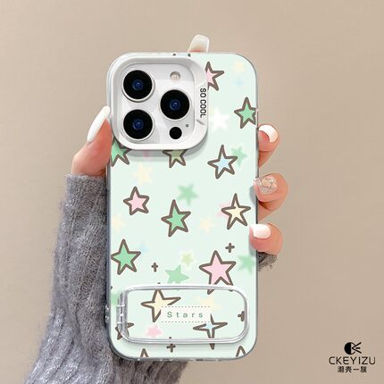 适用于红米note14手机壳清新星星redmi新款13pro镜子支架NOTE12PRO磨砂彩银nt11/9防摔支点turbo3全包13r女9a