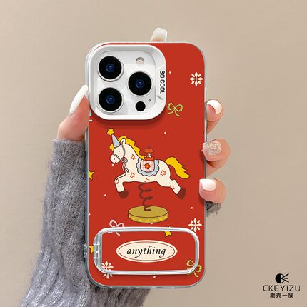 适用于红米note14手机壳时尚小马redmi新款13pro镜子支架NOTE12PRO磨砂彩银nt11/9防摔支点turbo3全包13r女9a