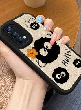 适用于opporeno手机壳创意煤球reno5pro+液态硅胶reno4全包防摔reno3pro小羊皮2z新款ace简约Reno10倍变焦版