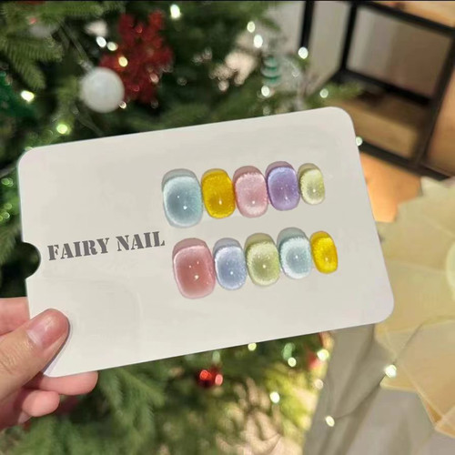 Fairy nail·硬糖猫眼手工穿戴甲五彩玻璃珠夏天显白多巴胺美甲