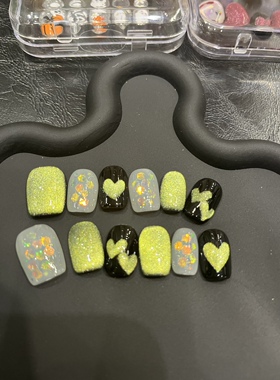 Fairy辣妹I小红书手工定制千禧辣妹猫眼绿色穿戴甲美甲贴片可拆卸