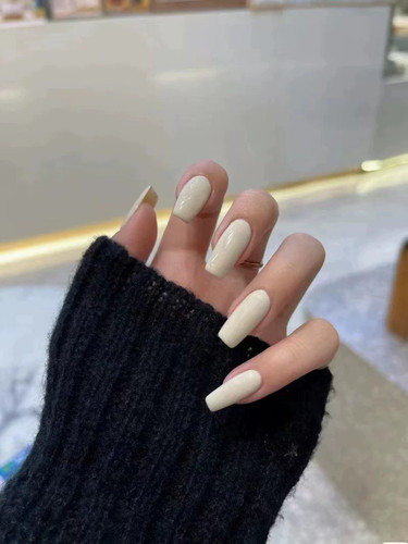 Fairy·可拆卸日系欧美超长奶白色梯形美甲成品穿戴甲假指甲手工