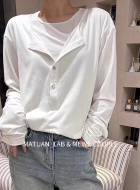 现货2025秋季新款设计师内搭假两件白T