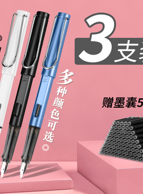 永生3000A钢笔专卖店3只装正姿练字书法日常消字笔可擦作业三年级小学生专用明尖初学者用墨囊黑色两用吸墨器